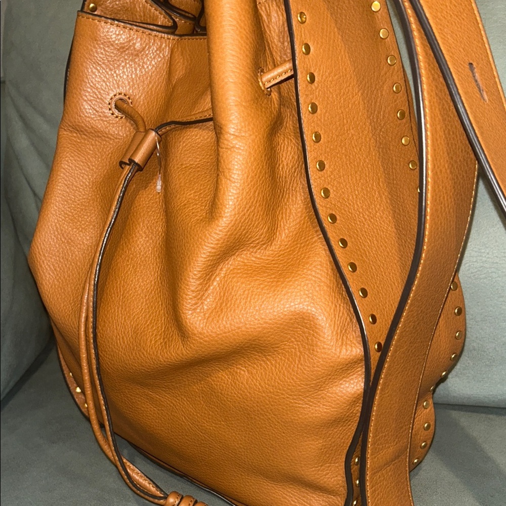 Rebecca Minkoff Nanine Leather Drawstring Brown Pebbled Leather Bucket Bag EUC - Picture 2 of 9